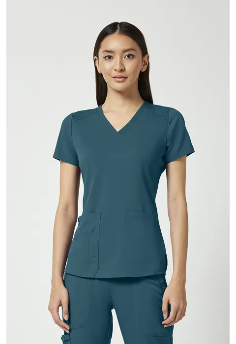 V-Neck Shirttail Top (MC7459) - Caribbean Blue